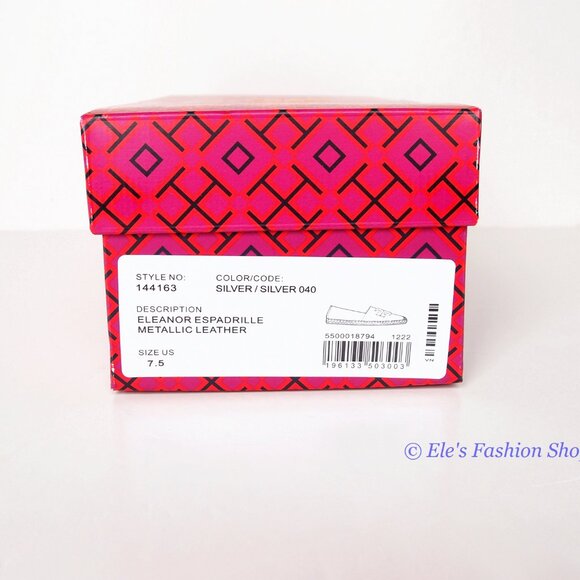 NIB Tory Burch Eleanor Espadrille Leather Flat Metallic Silver 7 7.5 8 8.5 9 9.5 - Picture 7 of 16